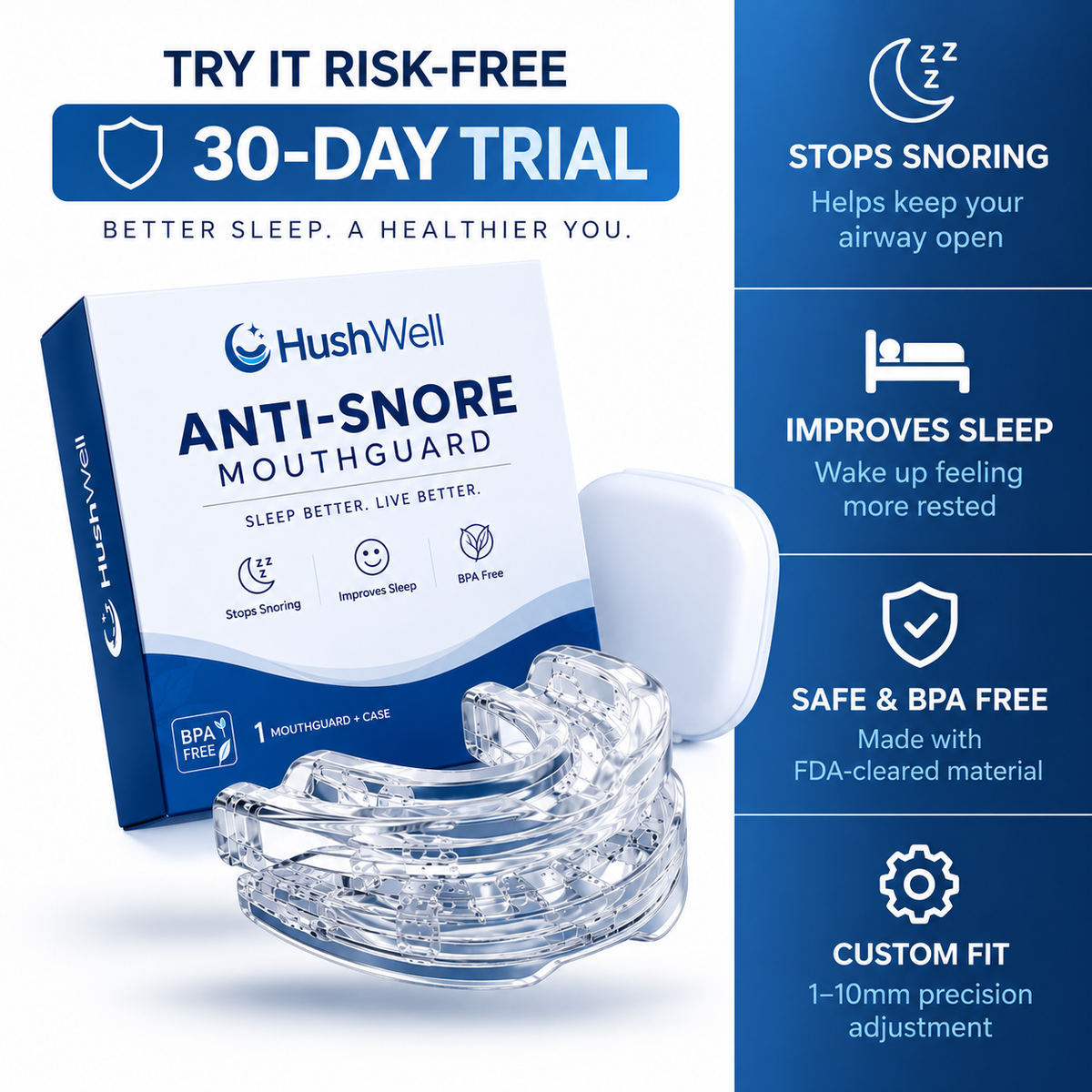 HushWell® Adjustable Anti-Snore Mouthguard